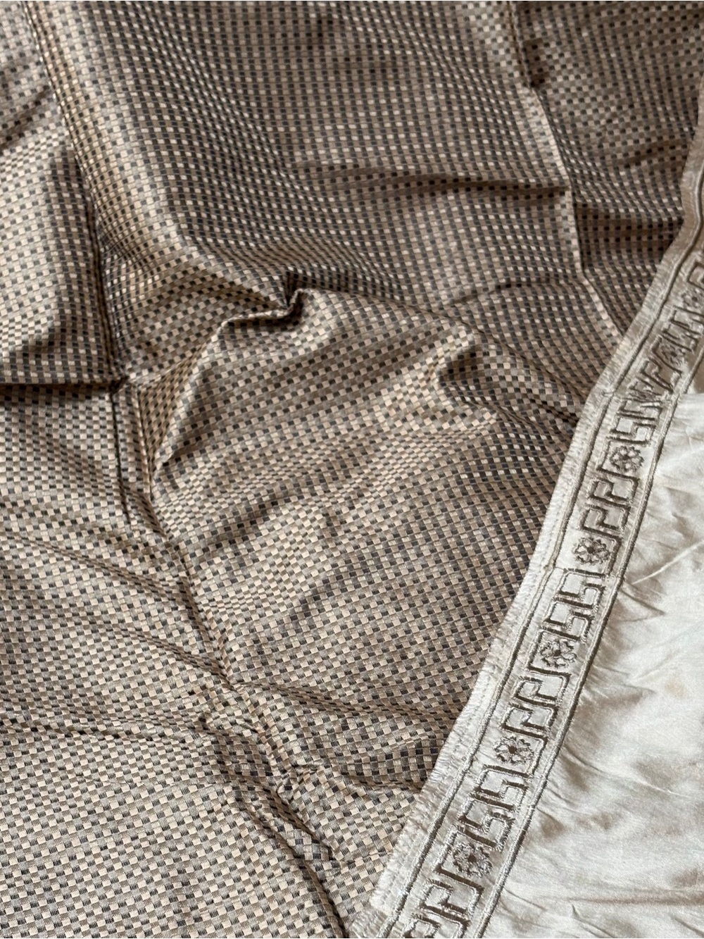 Vintage Kravet Couture Silk Mini Check design Fabric in black and gold